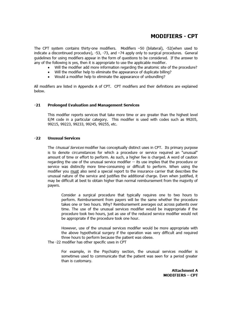 MODIFIERS with Examples PDF Surgery Anesthesia