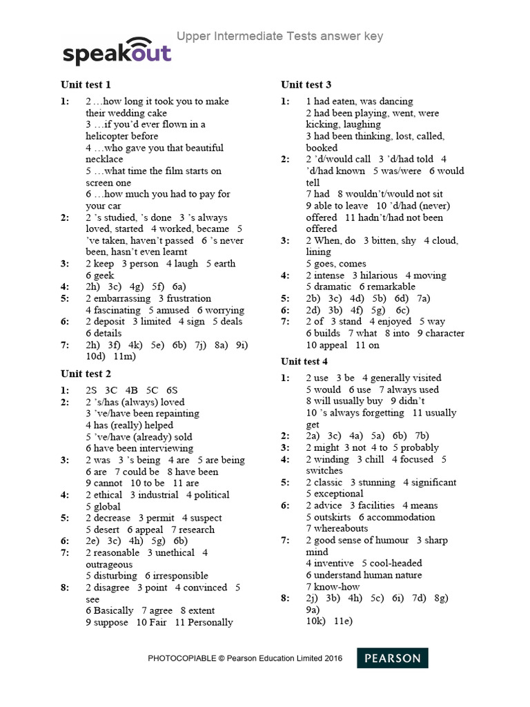 Upper Intermediate Tests Answer Key | PDF | Cooking, Food & Wine