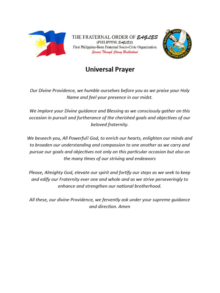Universal Prayer for Fraternal Unity | PDF