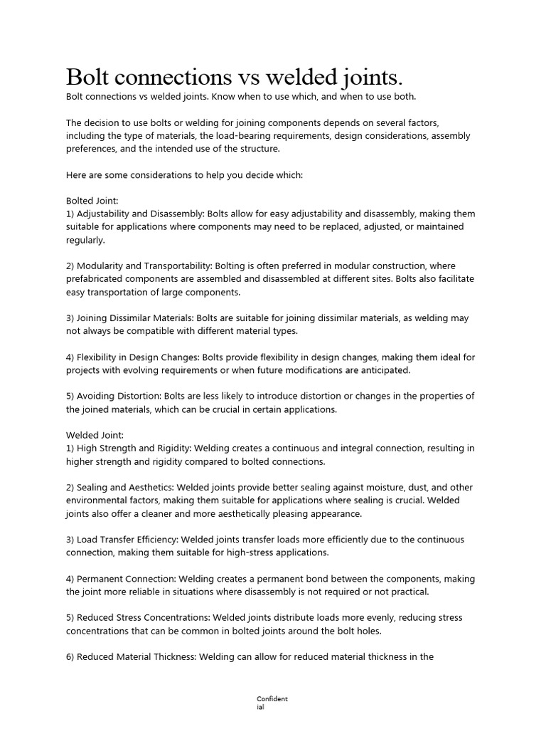 Bolt Connections Vs Welded Joints PDF Welding Construction