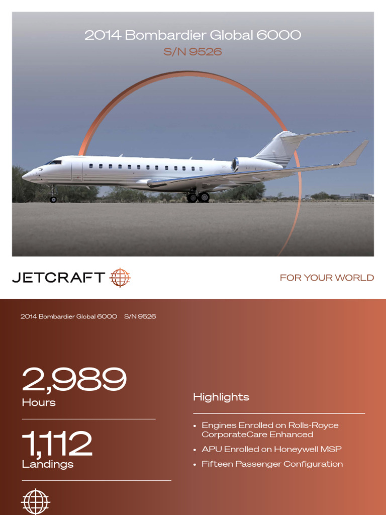 2014 Bombardier Global 6000 SN 9526 Available Through Jetcraft 1 | PDF ...