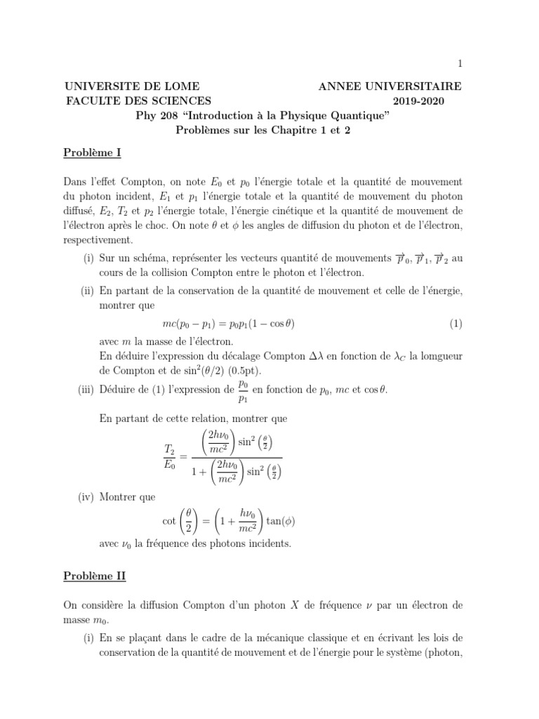 Problèmes de Physique Quantique | PDF | Photon | Électron