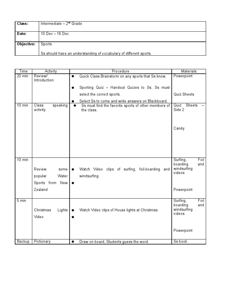 Lesson Plan - Week 10 Dec | PDF