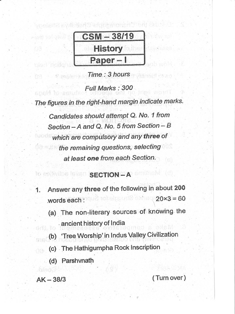 CSM 2019 History PaperI PDF