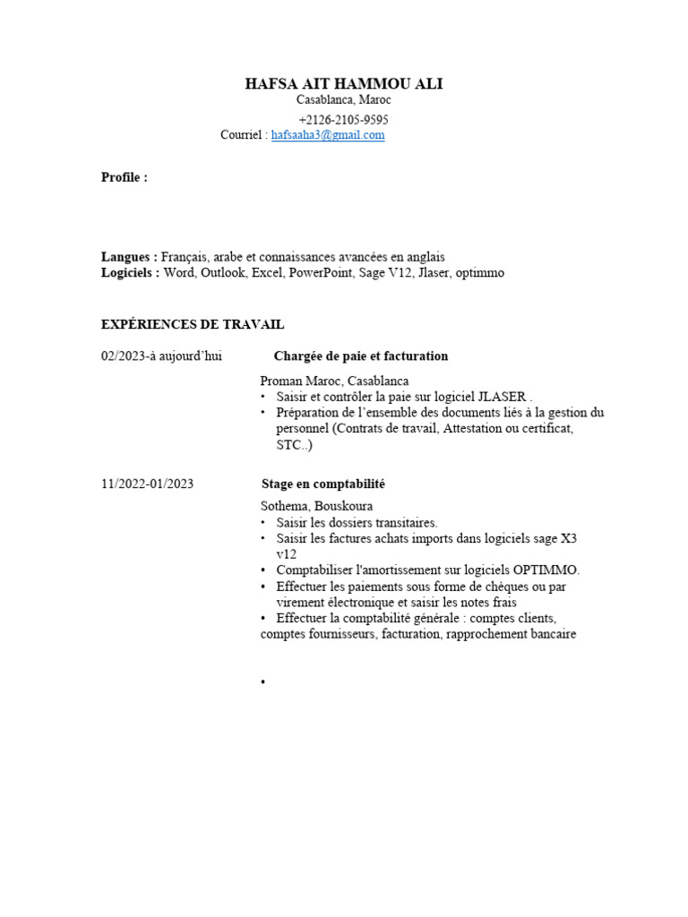 CV de Hafsa Ait Hammou Ali | PDF