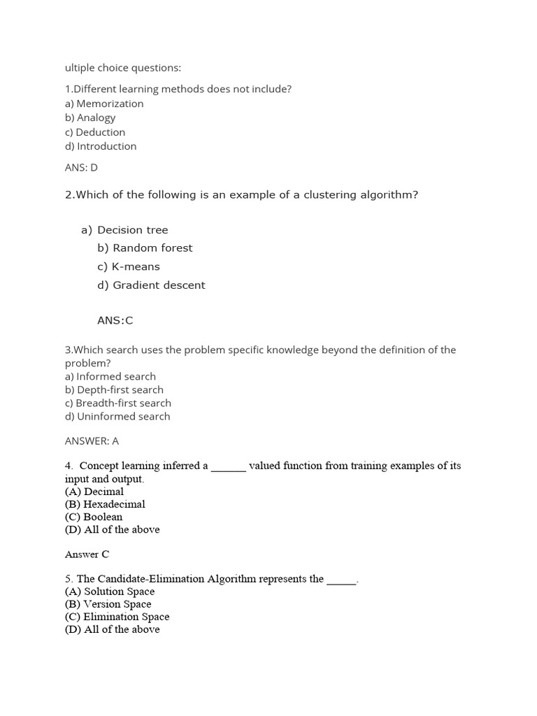 Unit i ml mcq download free pdf artificial neural network algorithms
