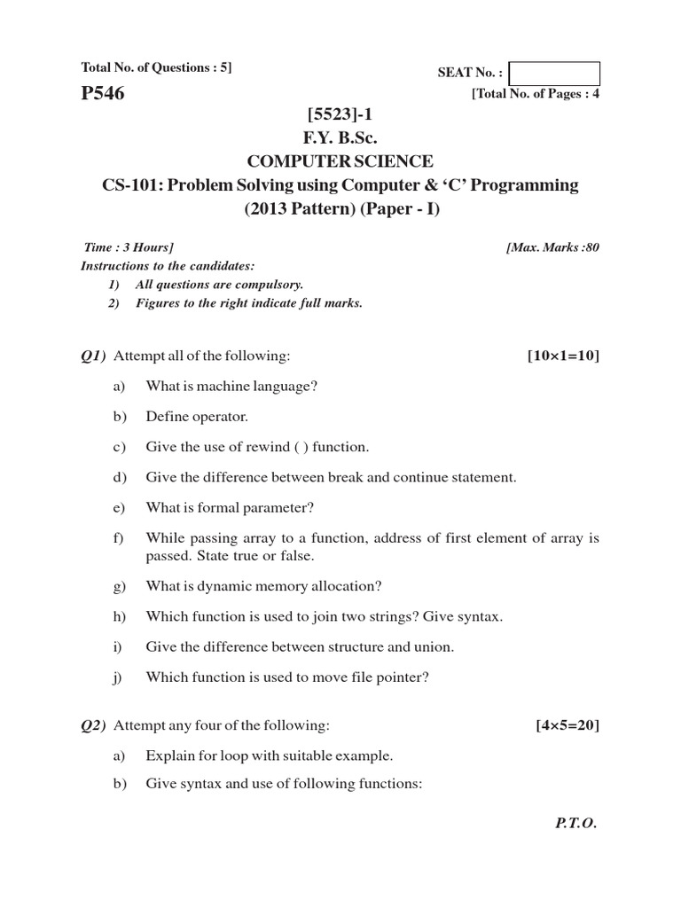 B.SC (Computer Science) 2013 Pattern | PDF