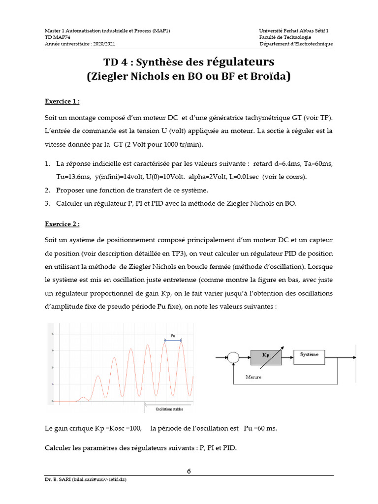 Régulation PID Méthodes Ziegler et Broïda PDF Automatisation — free download