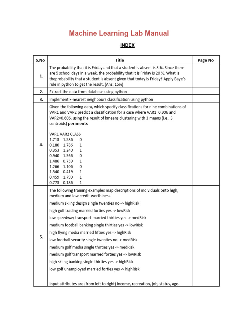 ML Lab Programs (1-13) | PDF | Statistical Classification | Cluster ...