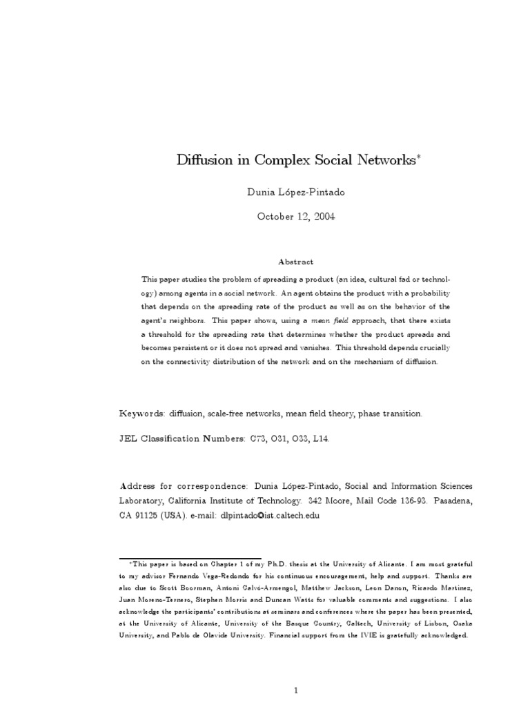 Diffusion On Complex Networks | PDF | Dynamical System | Poisson ...