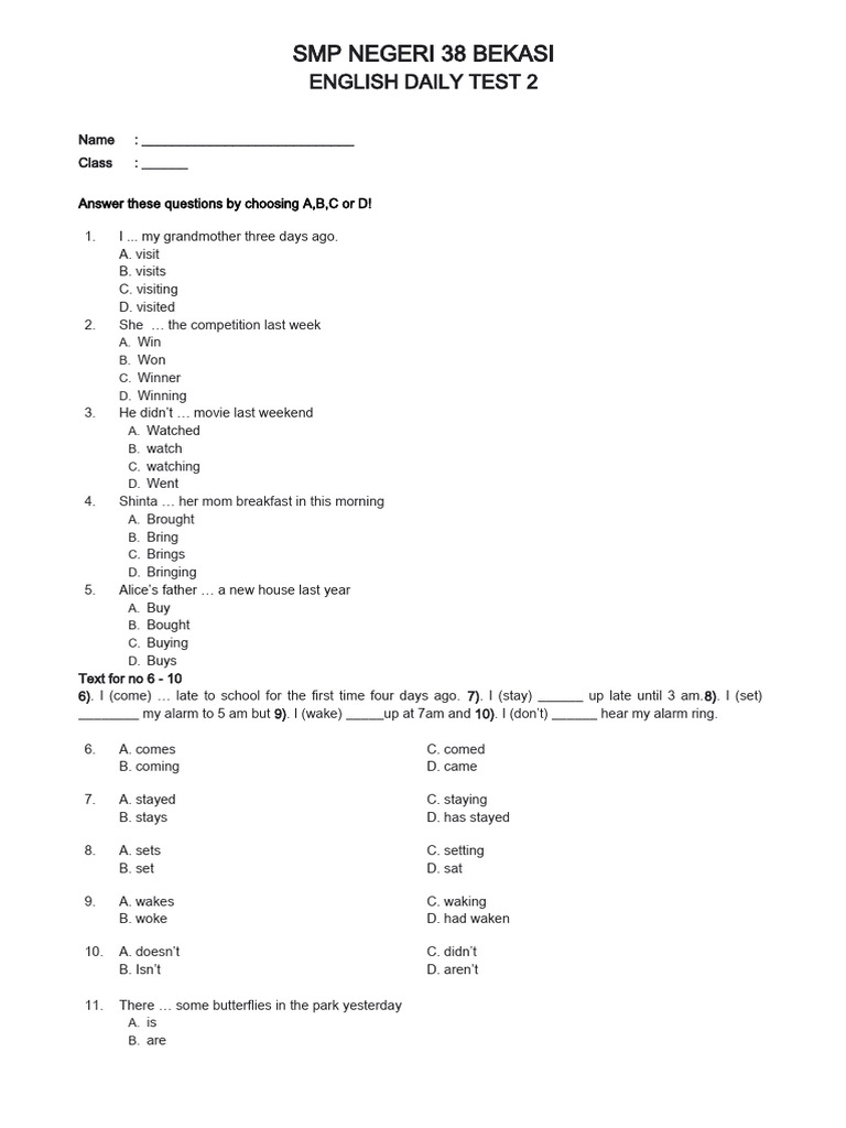 Daily Test-8 - Simple Past | PDF
