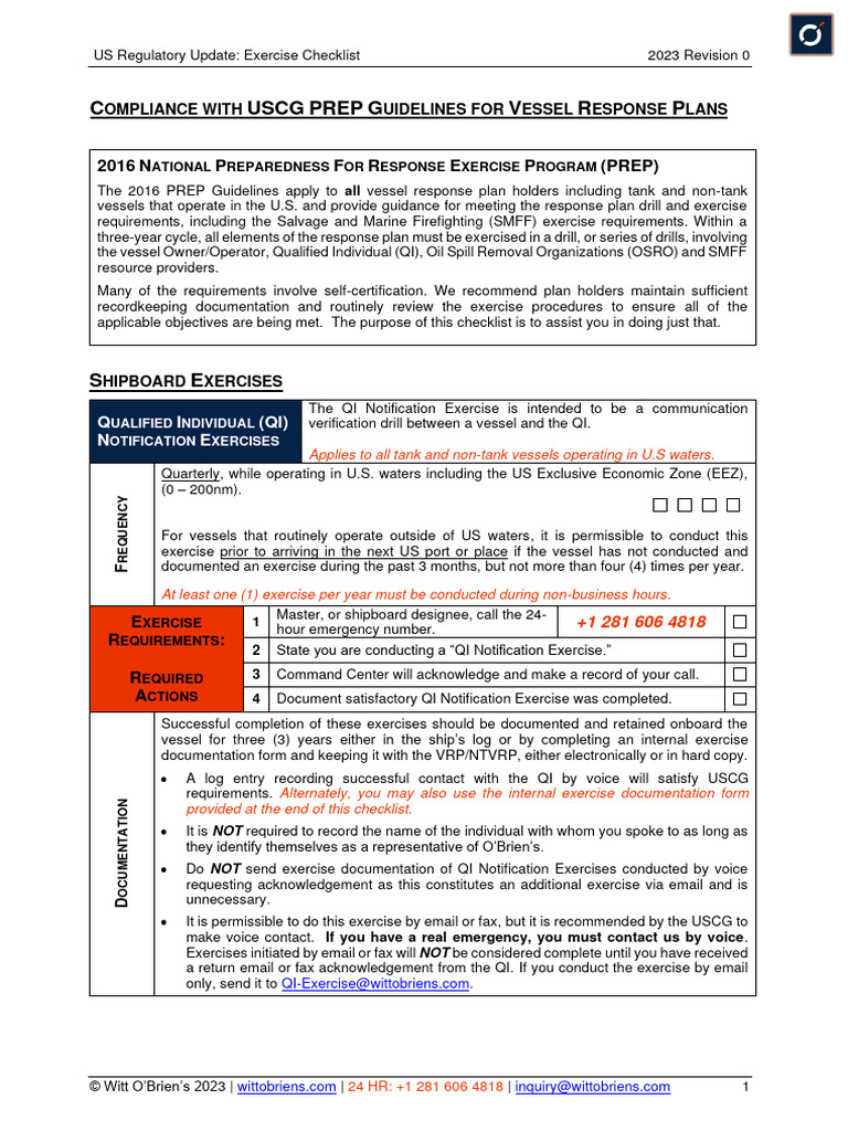 Vessel Response Plan Exercise Checklist | PDF | Marine Salvage | Oil Spill