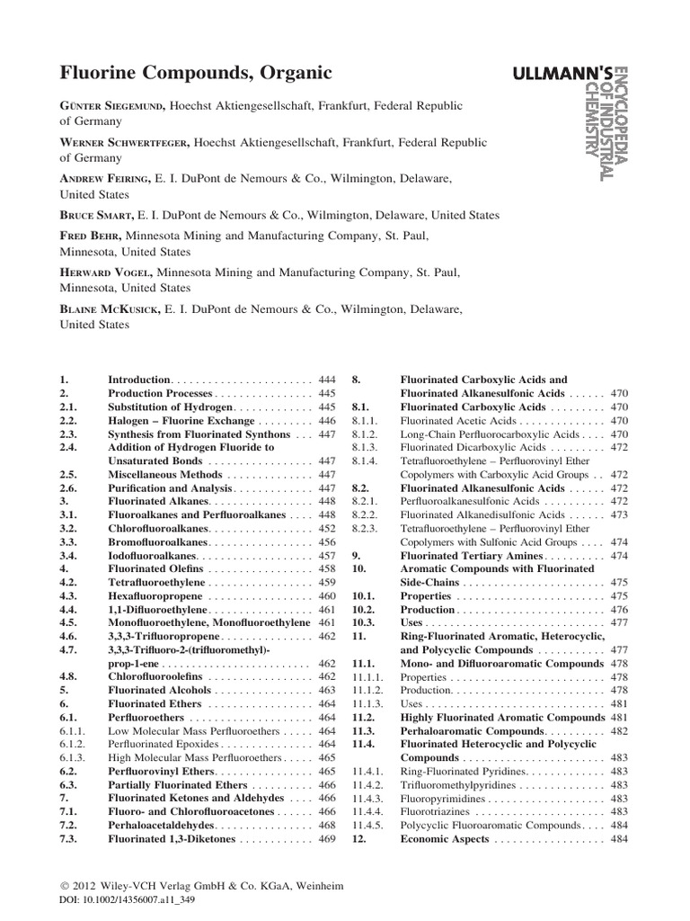 Fluorine Compounds Organic in Ullmann #39 s Encyclopedia of