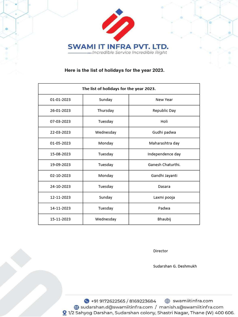 Annual Holiday List | PDF