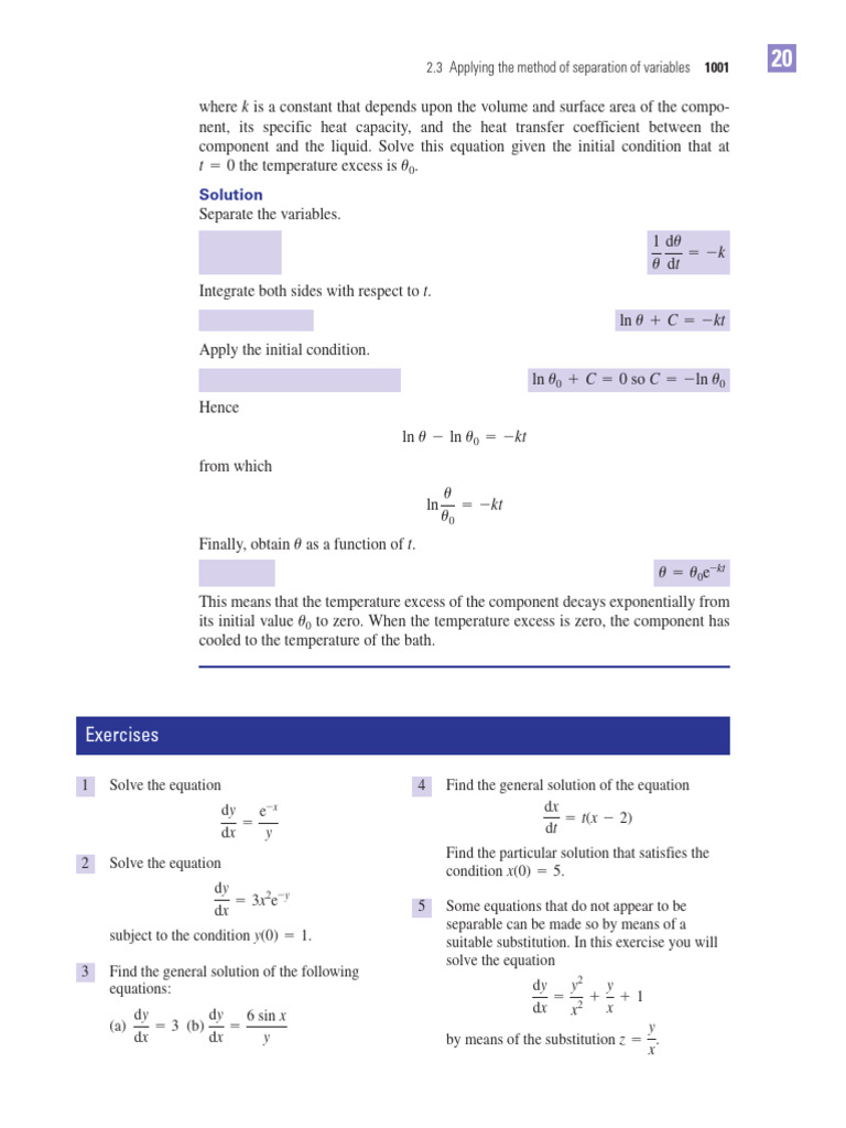 Separation of Variables in Differential Equations | PDF | Equations ...