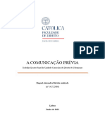 A Comunicação Prévia: Trabalho Escrito Final Da Unidade Curricular de Direito Do Urbanismo