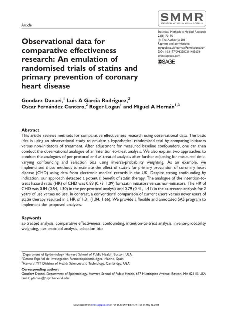 Observational Data For Comparative Effectiveness Research: An Emulation ...
