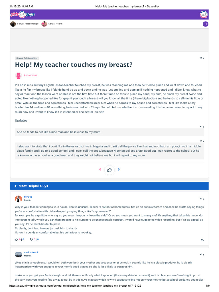 Teacher's Inappropriate Touching Concerns PDF Wellness