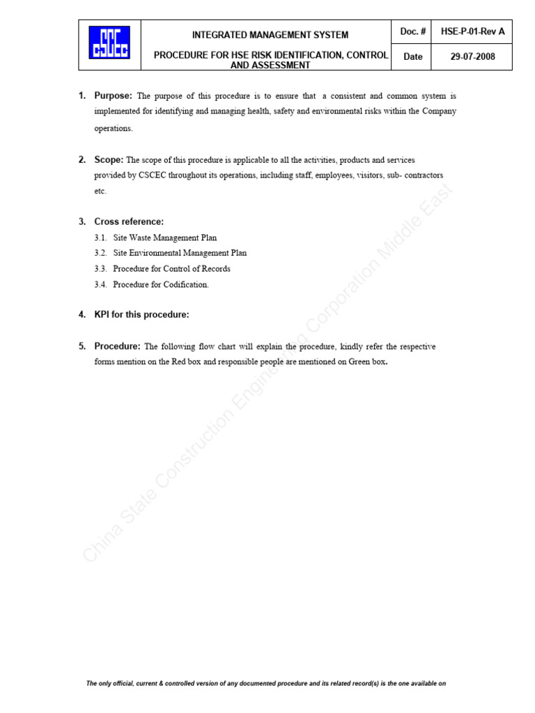 HSE-P-01-Rev A HSE Risk Assess | PDF | Risk | Risk Assessment