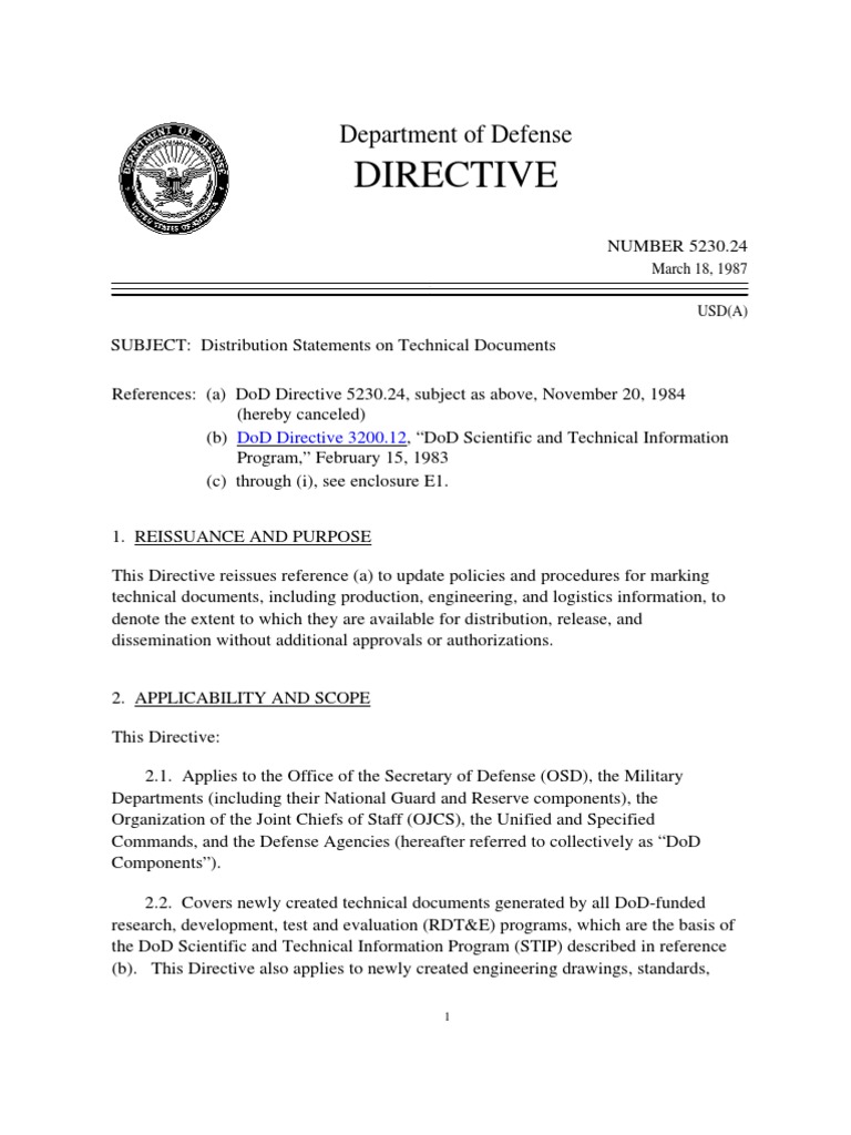 DARPA Directives DoD Dir 5230.24 Classified Information United