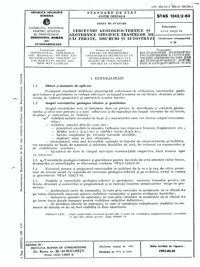 STAS 01242-2-1983 Teren fundare. Cercetari geotehnice | PDF