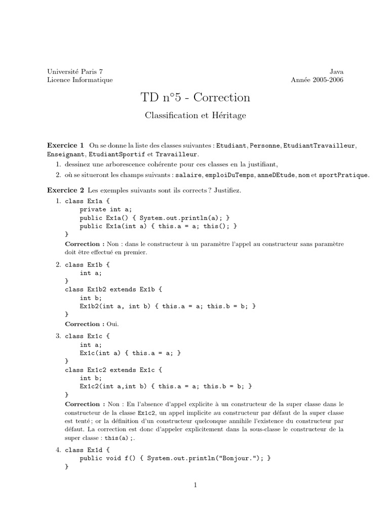 Correction TD5 : Classification Java | PDF | Développement de logiciel ...