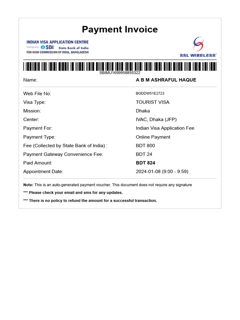 SBIMU1699958855322A IVAC Indian Visa | PDF | Finance & Money Management