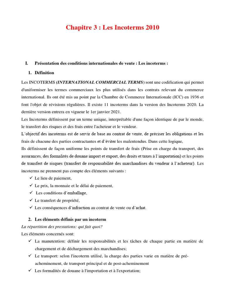 Comprendre les Incoterms 2010 | PDF | Gestion de processus | Droit privé
