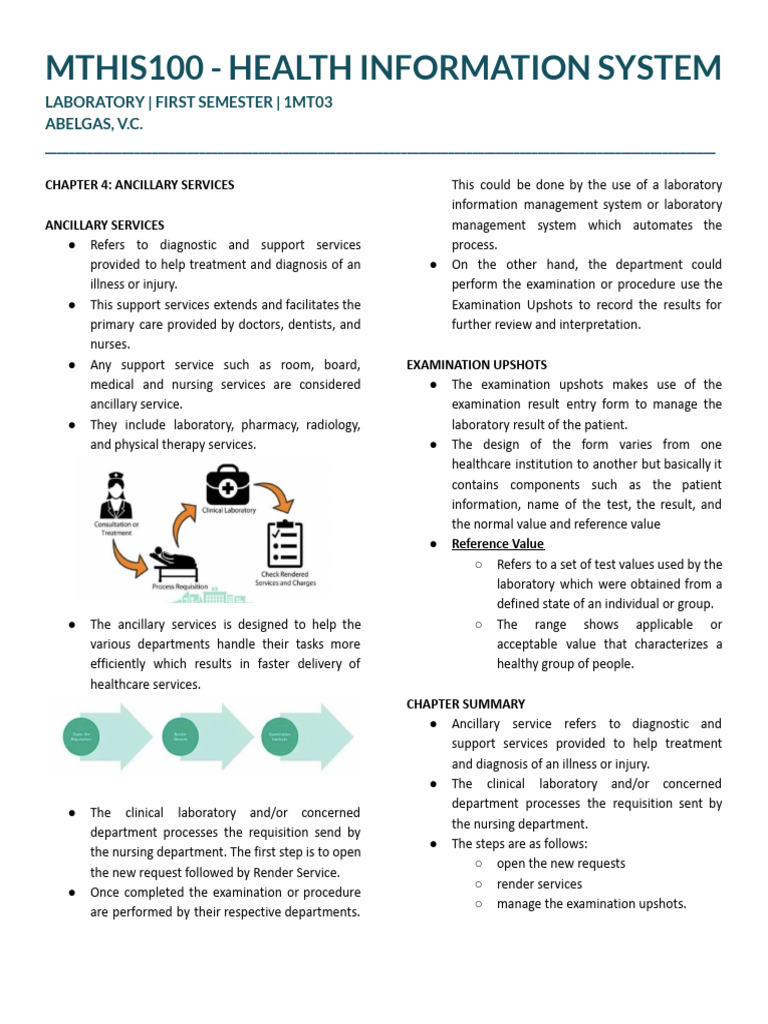 His Lab Chapter 4 Ancillary Services PDF Physical Examination