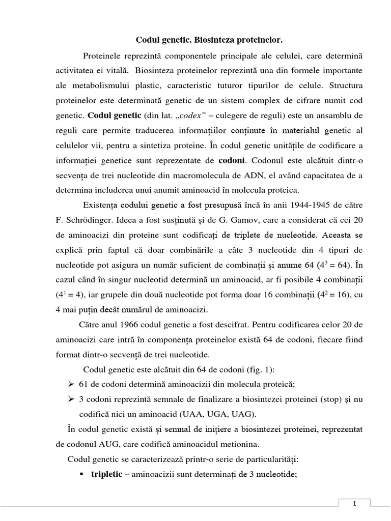 Tema 4 Codul Genetic. Biosinteza Proteinelor-2 | PDF
