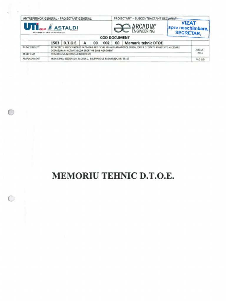 Memoriu Tehnic DTOE | PDF