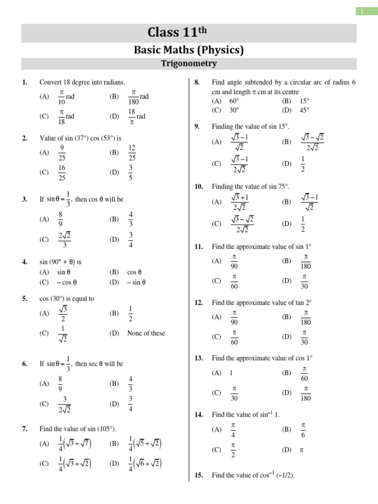 Basic Mathematics _ DPP 01 __ Lakshya NEET 2.0 2024 PDF Physical