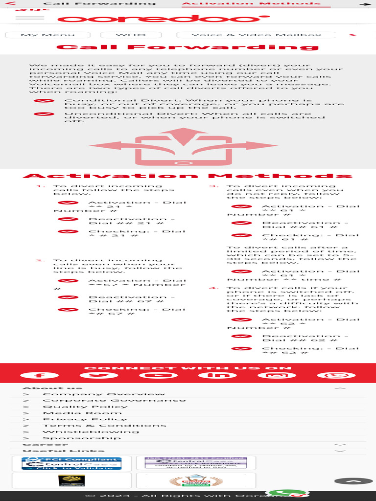 Ooredoo Call Forwarding Guide | PDF | Voicemail | Information And ...