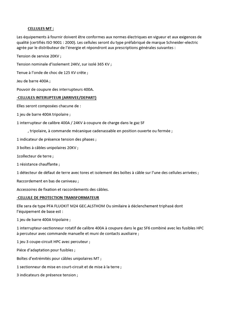 Cellule de Protection Transformateur 400A | PDF