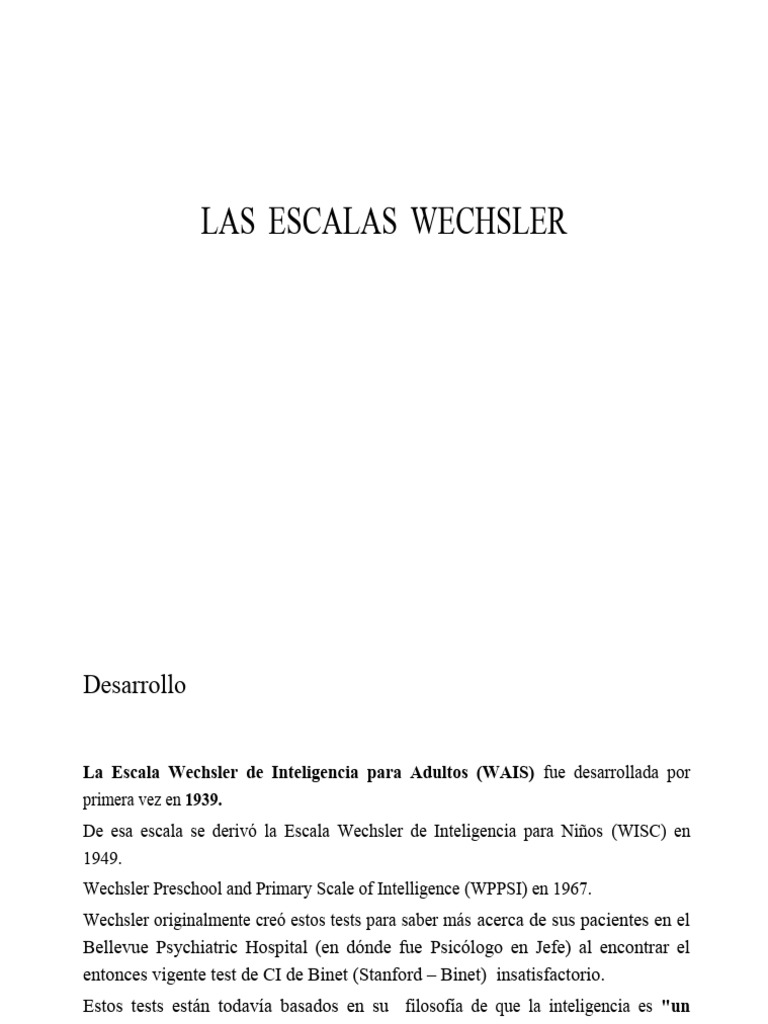 Clase 04-Semana 2-2 Escala de Wechsler | PDF | Cociente de inteligencia ...