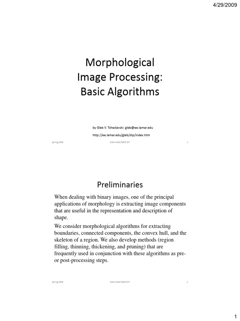 Morphological Image Processing Algorithms