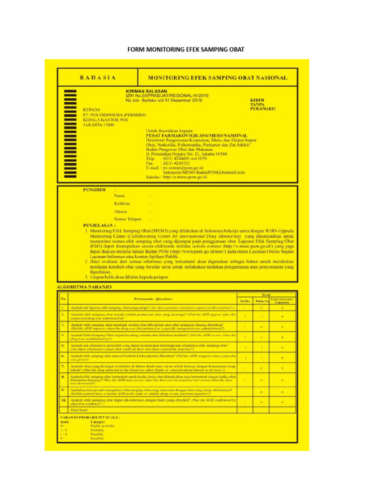 Form monitoring efek samping obat pdf