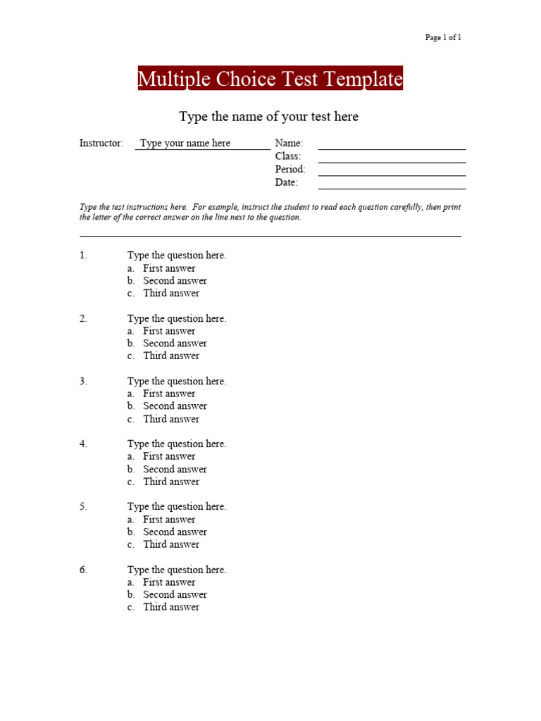 Multiple Choice Test Template | PDF