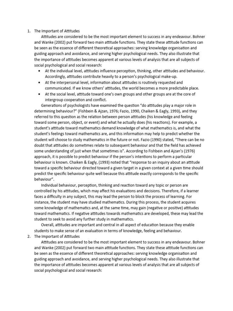The Important of Attitudes | PDF | Attitude (Psychology) | Knowledge