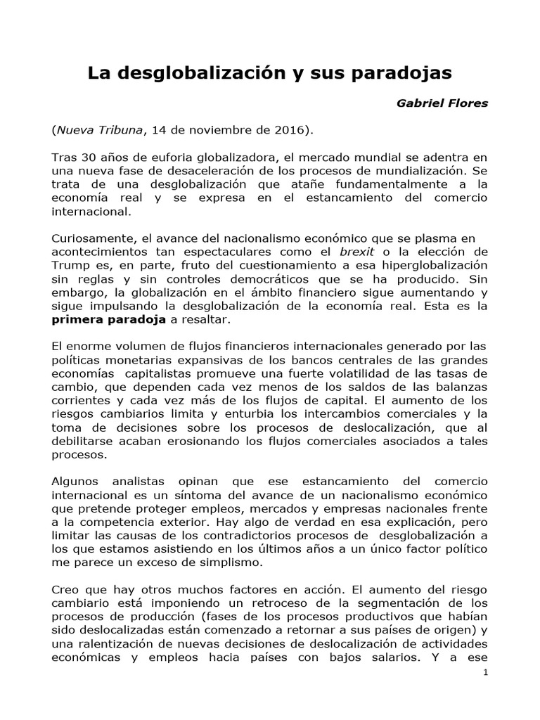 La desglobalización y sus paradojas PDF Globalización Proteccionismo