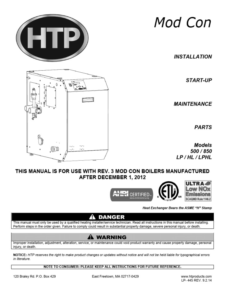 Mod Con Boiler Installation Manual | PDF | Boiler | Heat Exchanger