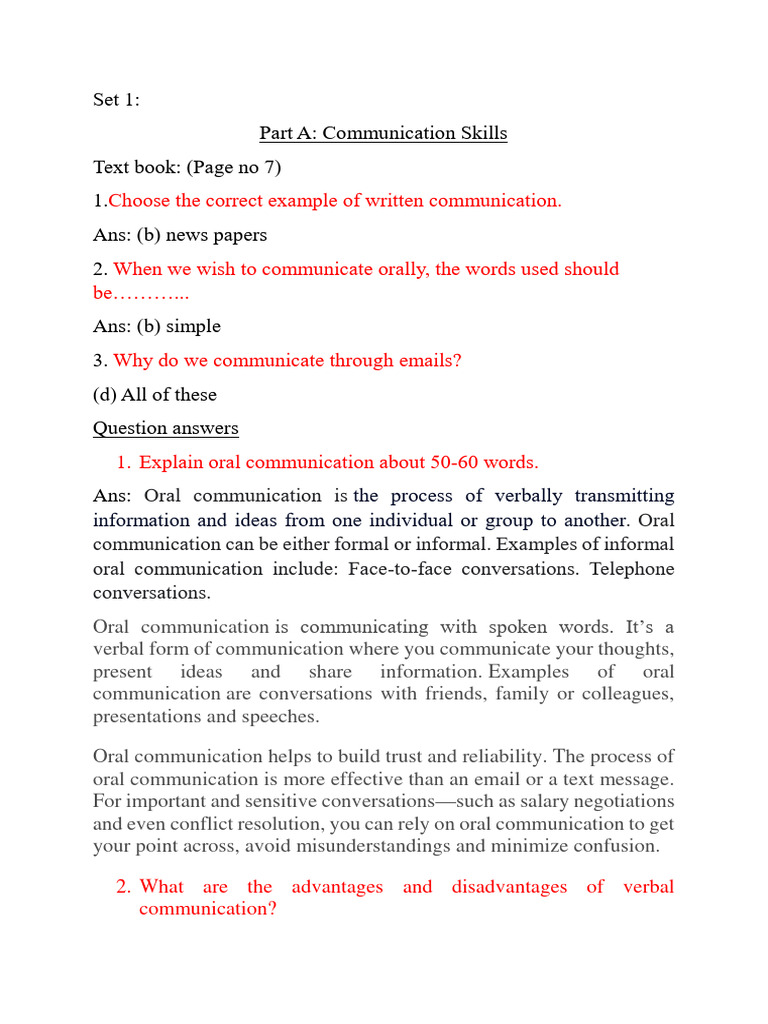 Part A Unit 1 Communication Skills Pdf Communication Nonverbal