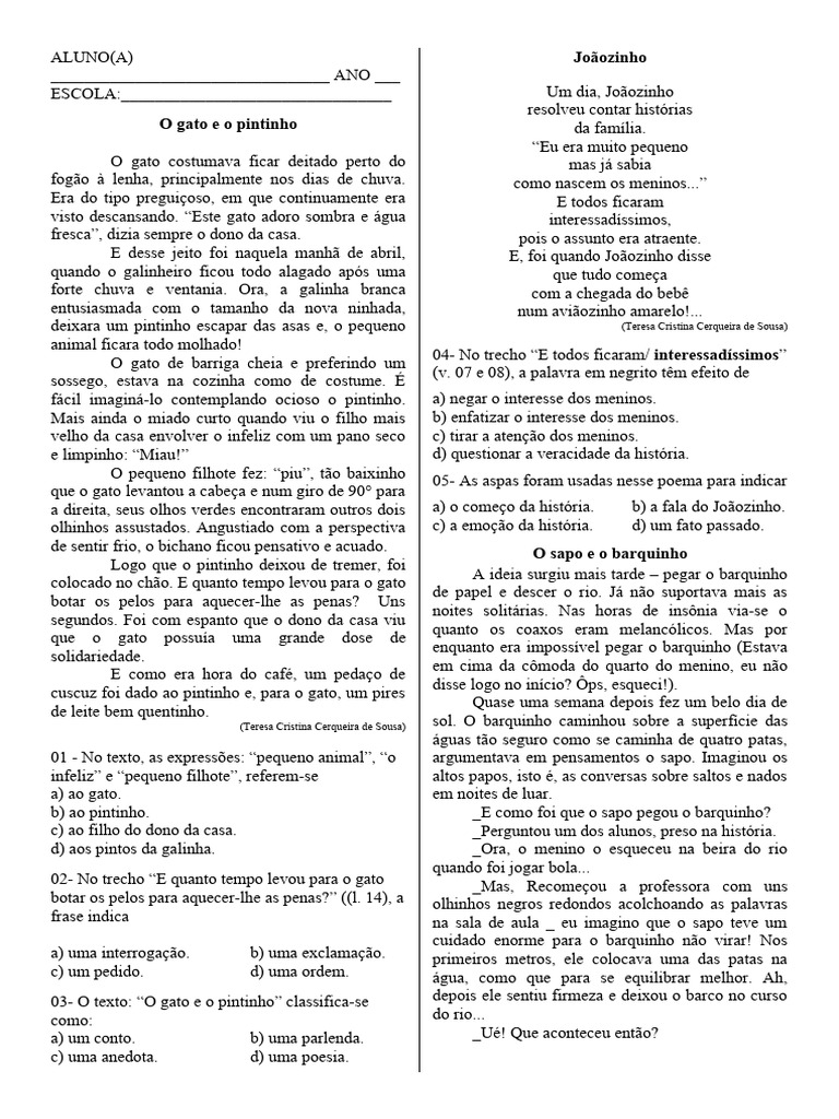 Simulados de Português para 6º Ano | PDF | Gatos