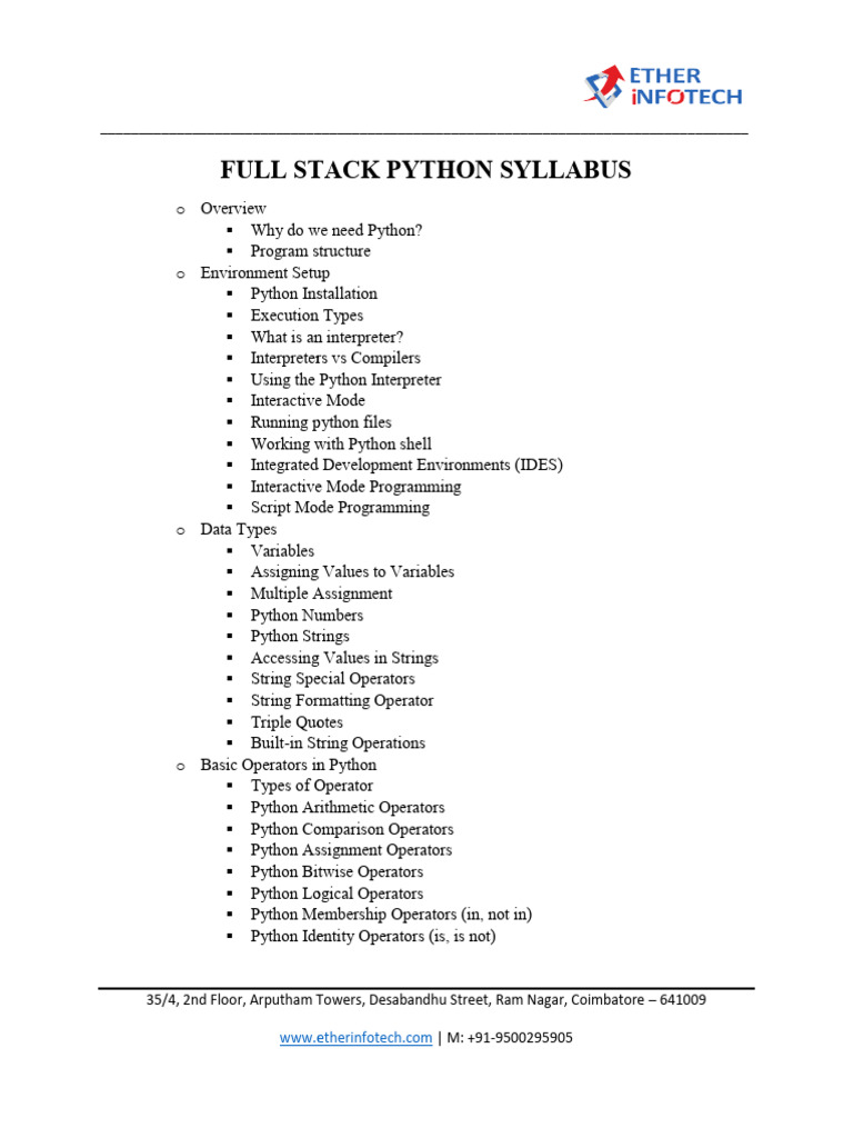 Fullstack python syllabus pdf python programming language