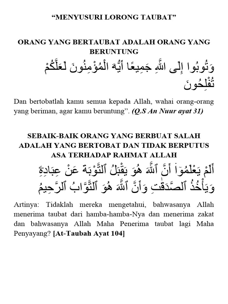 Ayat Al-Quran tentang Taubat | PDF