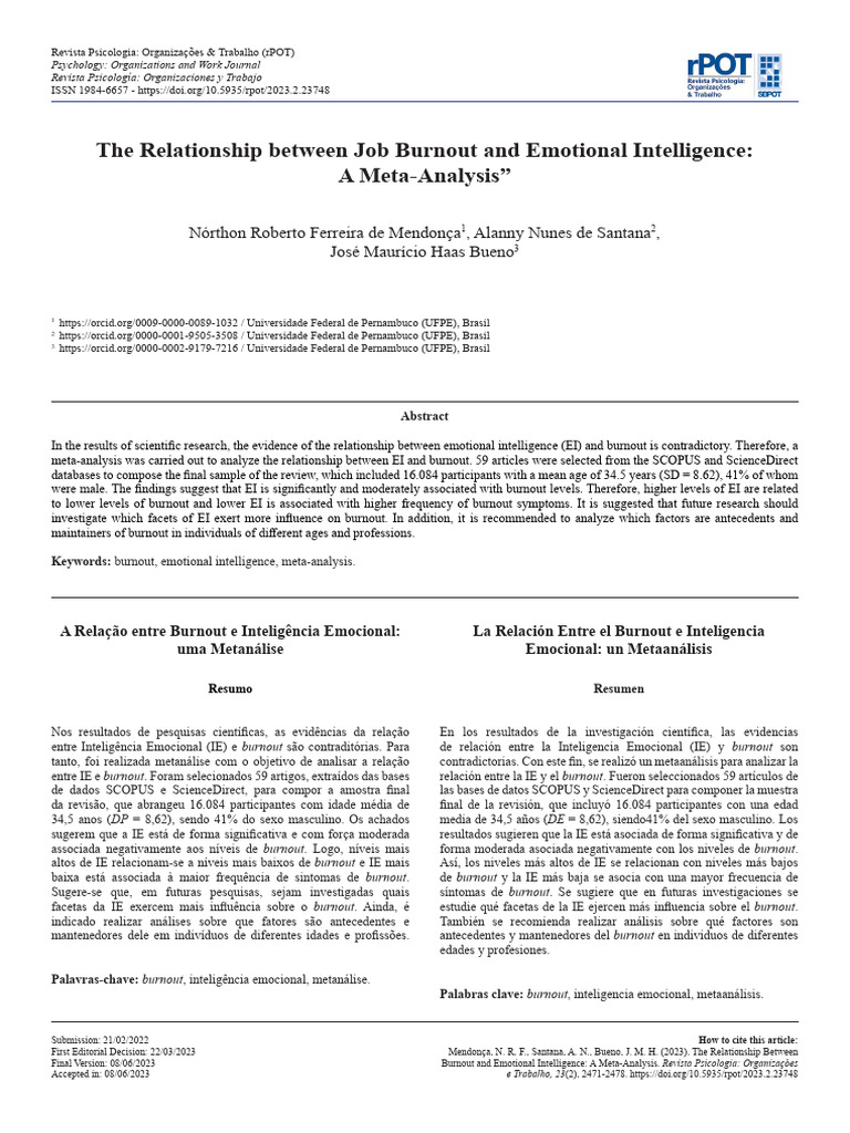 Emotional Intelligence and Burnout Meta-Analysis | PDF | Emotional ...