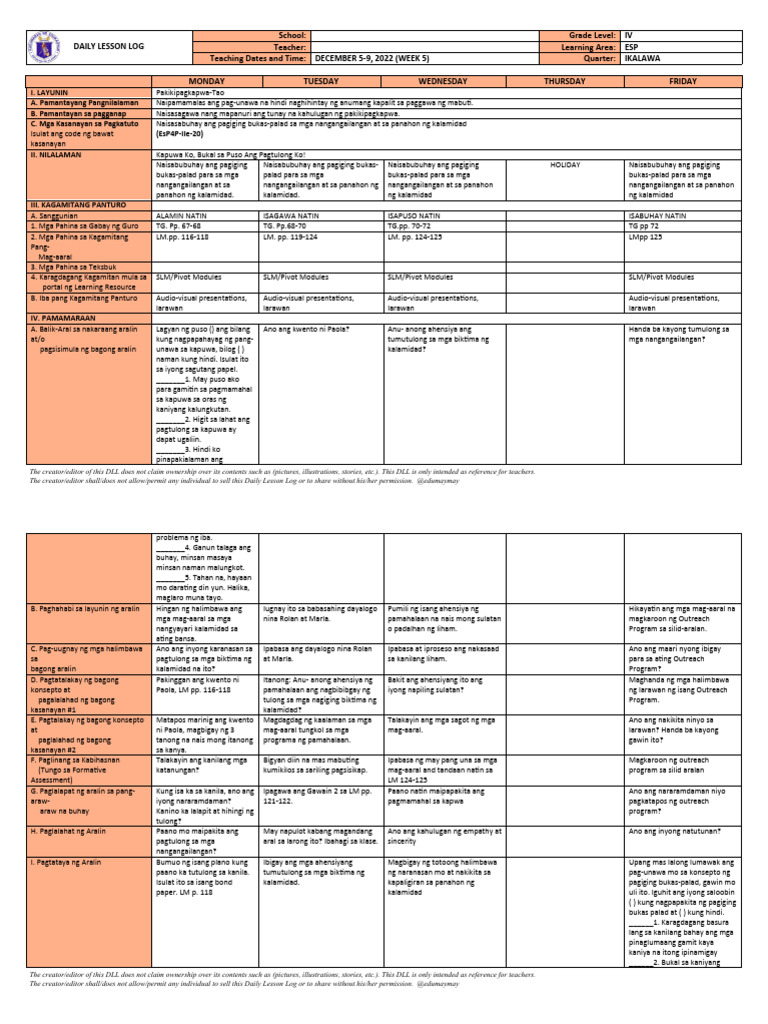 DLL ESP-4 Q2 W5 New | PDF