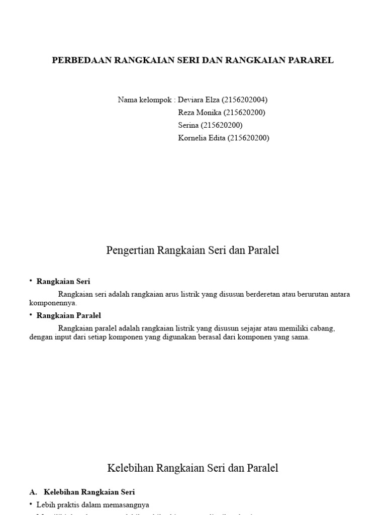 Perbedaan Rangkaian Seri Dan Rangkaian Pararel Pdf