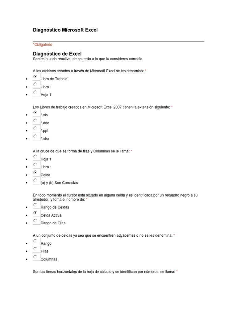 Diagnóstico Microsoft Excel | PDF | Hoja de cálculo | Microsoft Excel