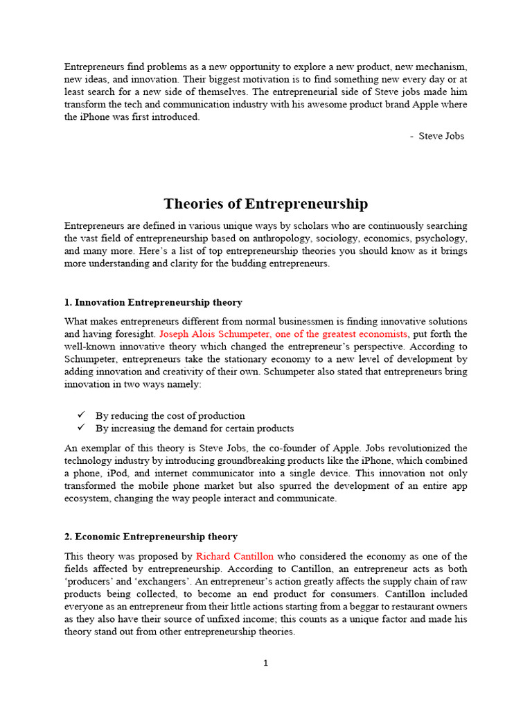 Key Theories of Entrepreneurship Explained | PDF | Entrepreneurship ...
